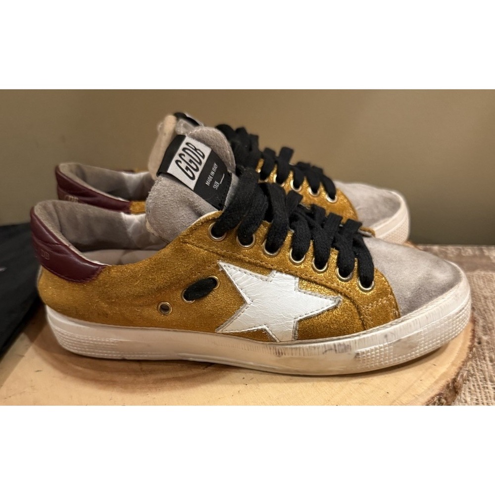 Golden‎ Goose Two-Tone May Shoes Women's 5 Mustard Suede  Sneakers & Zipper Case - Picture 6 of 16